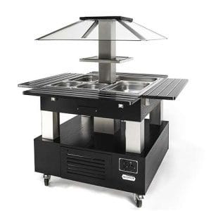 Buffet central com aquecimento por banho-maria