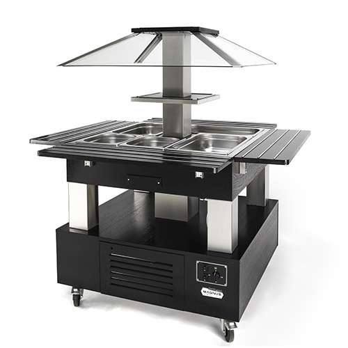 Buffet central com aquecimento por banho-maria Buffet central com aquecimento por banho-maria