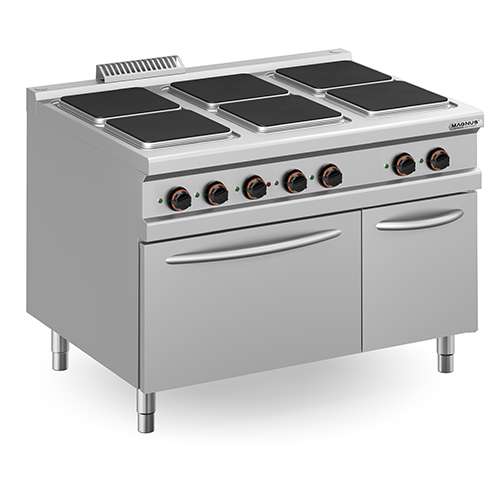 Fogão elétrico com 6 placas quadradas (6x 300×300 mm) + forno elétrico + porta – Hotelequip.pt Fogão elétrico com 6 placas quadradas (6x 300x300 mm) + forno elétrico + porta