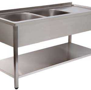BANCADA DE LAVAGEM 2 CUBAS 1400x600x850 INOX