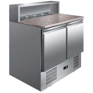 Mesa de preparação de saladas de 2 portas com tampo de trabalho em granito GN1/1