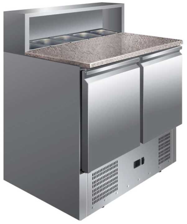 Mesa de preparação de saladas de 2 portas com tampo de trabalho em granito GN1/1 - Hotelequip.pt Mesa de preparação de saladas de 2 portas com tampo de trabalho em granito GN1/1