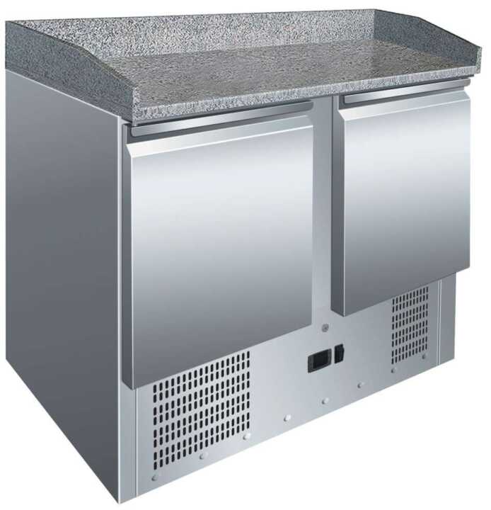 Mesa de preparação de pizzas de 2 portas com tampo de trabalho em granito GN1/1 - Hotelequip.pt Mesa de preparação de pizzas de 2 portas com tampo de trabalho em granito GN1/1