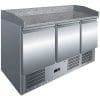 Mesa de preparação de pizzas de 3 portas com tampo de trabalho em granito  GN1/1