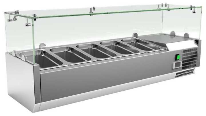 KIT Refrigerado de 5 compartimentos GN1/4 com expositor de vidro - Hotelequip.pt KIT Refrigerado de 5 compartimentos GN1/4 com expositor de vidro