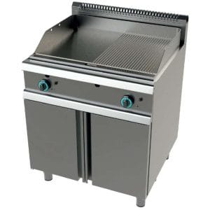 Fry Top a gás com placa de aço lisa com armário Série  900 com dimensões 800x900x900h mm