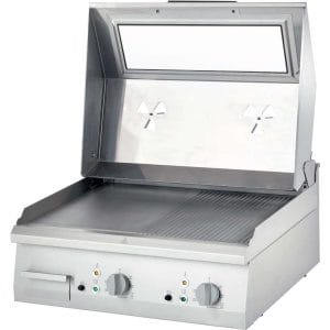 Fry Top eléctrica de mesa em aço rectificado com ranhuras/placa lisa COM CAPA 800x700x250h mm 8