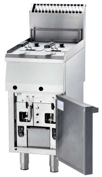 Fritadeira a gás de cesto duplo 7+7 litros 400x700x850h mm 12kw - Hotelequip.pt Fritadeira a gás de cesto duplo 7+7 litros 400x700x850h mm 12kw