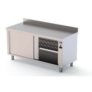 Mesa Estufa em aço inoxidável Mural 700 Profundidade com porta deslizante de 1 face 1800x700x850h mm