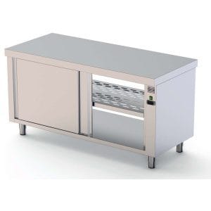Mesa Estufa central em aço inoxidável 700 de profundidade com porta deslizante em ambos os lados 1600x700x850h mm