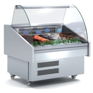 Expositor Refrigerado Peixe / Marisco Vidro Curvo Evaporador Estático Mais Placa Fria Dim