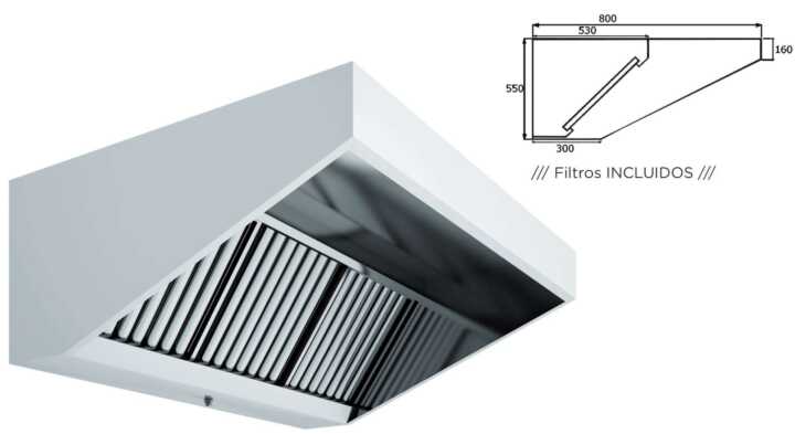 Hotte de parede para snacks Teto baixo Teto elevado 800 Profundidade SEM TURBINA 1000x800x550h mm - Hotelequip.pt Hotte de parede para snacks Teto baixo Teto elevado 800 Profundidade SEM TURBINA 1000x800x550h mm