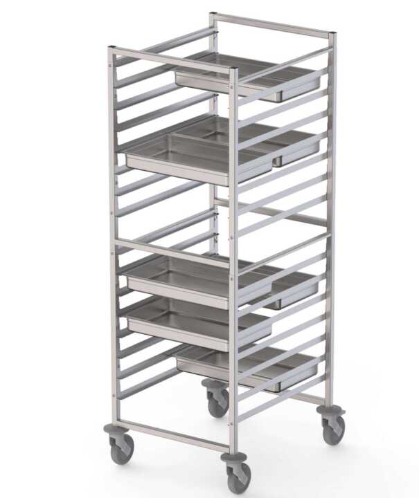 Carro De Tabuleiros Em Aço Inoxidável Para 16 Tabuleiros Gn2/1 660X750X1700H mm - Hotelequip.pt Carro De Tabuleiros Em Aço Inoxidável Para 16 Tabuleiros Gn2/1 660X750X1700H mm