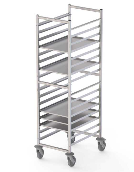 Carro De Tabuleiros Em Aço Inoxidável Para 16 Tabuleiros 600X400H mm Carro De Tabuleiros Em Aço Inoxidável Para 16 Tabuleiros 600X400H mm