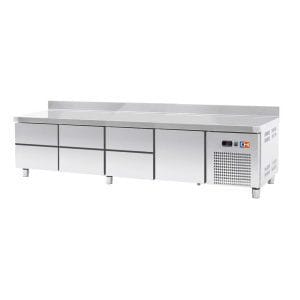 Mesa refrigerado central com 6 gavetas GN1/1-100 + 1 gaveta GN1/1-300 Fundo 700 de 2242 x700 x600h mm