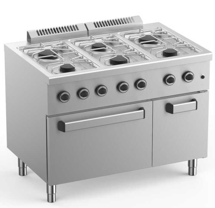 Fogão A Gás De 6 Bocas Com Forno A Gás Gn2/1 Profundidade 700 - Hotelequip.pt Fogão A Gás De 6 Bocas Com Forno A Gás Gn2/1 Profundidade 700