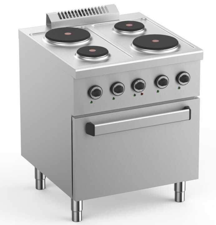 Fogão Elétrico De 4 Placas Com Forno Elétrico Estático Gn2/1 Fundo 700 - Hotelequip.pt Fogão Elétrico De 4 Placas Com Forno Elétrico Estático Gn2/1 Fundo 700