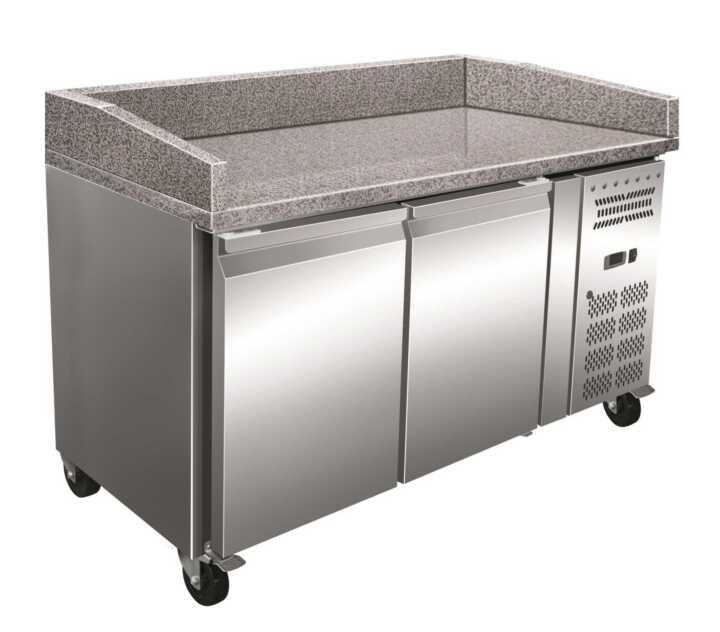Mesa de preparação de pizzas de 2 portas com tampo de trabalho em granito - Hotelequip.pt Mesa de preparação de pizzas de 2 portas com tampo de trabalho em granito