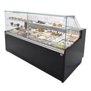 Vitrina refrigerada para padaria 1 metro Profundidade 973 mm Frio estático - Exposição em inox - 2 prateleiras