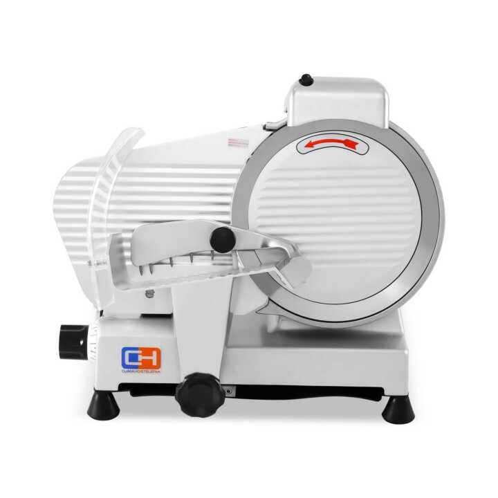 Fiambreira Lâmina de 250 mm e Potência 240W Alumínio Anodizado e Base - Hotelequip.pt Fiambreira Lâmina de 250 mm e Potência 240W Alumínio Anodizado e Base