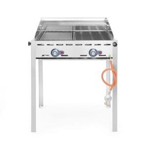 Green Fire com 2 bicos de gás, Chapa e grelha Gastronorm 1/1 em ferro fundido esmaltado, 11,6kW, 740x615x(H)825mm