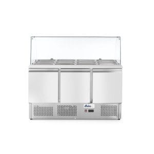 Bancada frigorífica para ingredientes de três portas com expositor em vidro 380 L, 230V/310W, 1390x702x(H)1330mm