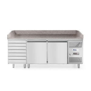 Bancada frigorífica com duas portas e sete gavetas de 280L, para preparação de pizas, 250L, 230V/250W, 2020x802x(H)1000mm