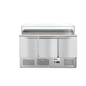Bancada frigorífica para preparação de pizas com três portas 380 L, 230V/310W, 1378x702x(H)1155mm