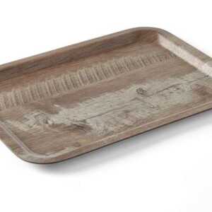 Tabuleiro para servir em melamina com padrão de madeira, Madeira escura, 240x340mm