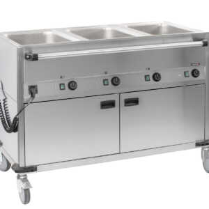 Carrinho de banho-maria para uso com água 3xGN 1/1 com base de aquecimento horizontal