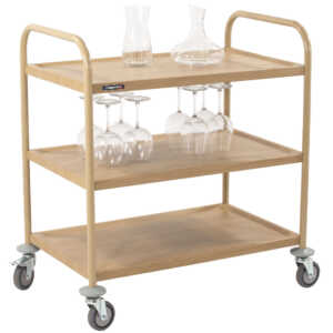 Carrinho de serviço em imitação de madeira com 3 prateleiras