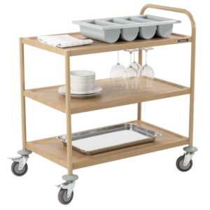 Carrinho de serviço em imitação de madeira com 3 prateleiras 1 pega