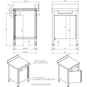 Com espaço livre para colocação de baldes de lixo com diâmetro máximo de 460 mm.
