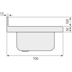 borda traseira de 100 mm de altura e borda frontal de 50 mm de altura