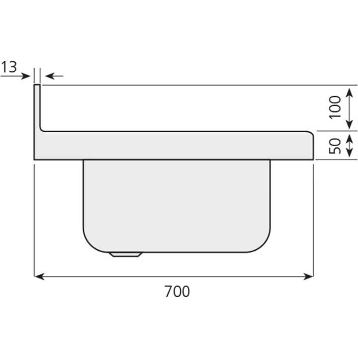 10331 borda traseira de 100 mm de altura e borda frontal de 50 mm de altura