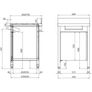 Com espaço livre para colocação de baldes de lixo com diâmetro máximo de 460 mm.