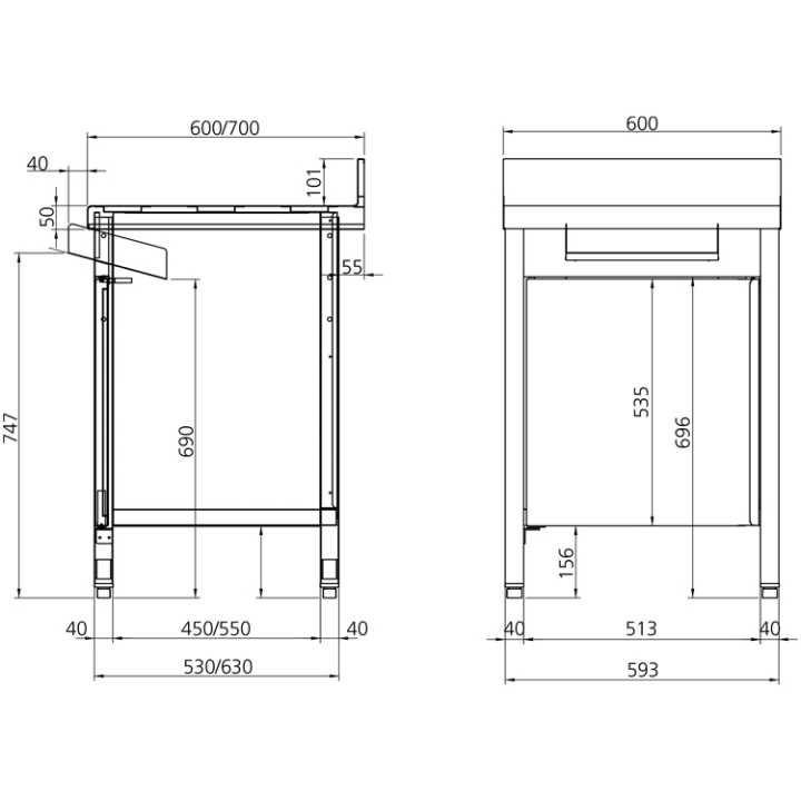 10360 Com espaço livre para colocação de baldes de lixo com diâmetro máximo de 460 mm.