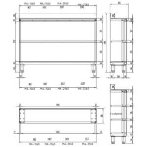 Tampo de trabalho com 50 mm de espessura e suporte traseiro de 40 mm de altura.