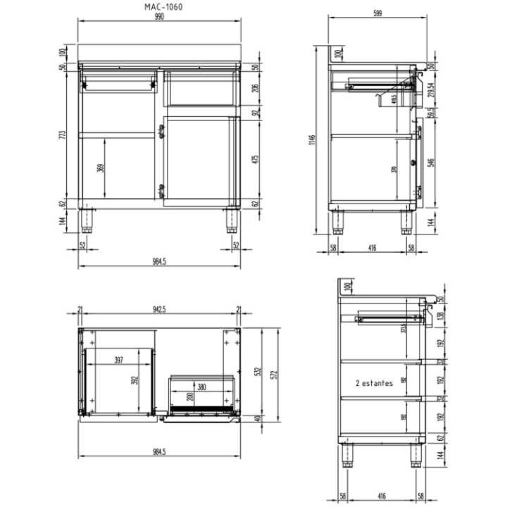 10396 mesas de estante para cafeteria e mesas refrigeradas de balcão