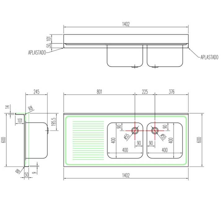 10717 Fabricadas completamente em aço inoxidável AISI-