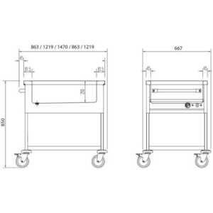3 ou 4 recipientes Gastronorm 1/1 e modelos com 2 ou 3 tanques independentes de tamanho GN 1/1.