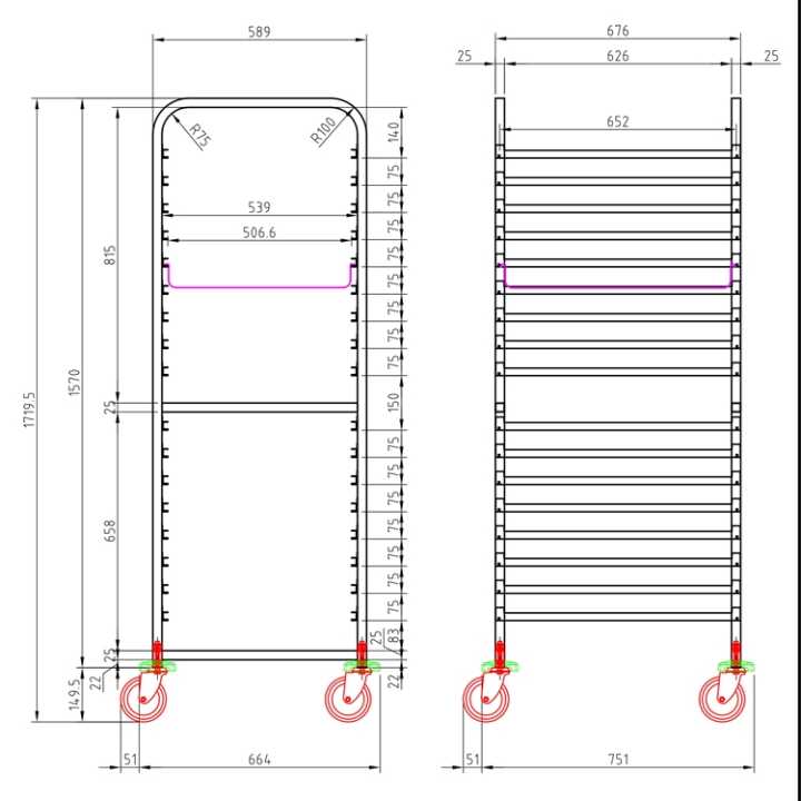 17 niveis com uma distância de 75 mm entre elas.