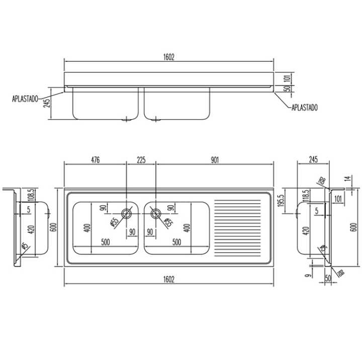 11603 Fabricadas completamente em aço inoxidável AISI-