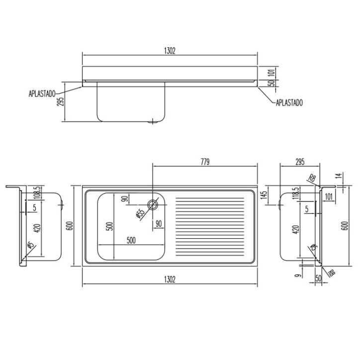 11606 Fabricadas completamente em aço inoxidável AISI-