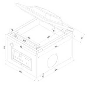 Câmara em aço inoxidável.
