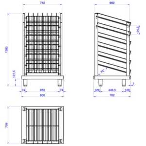Prateleiras inclinadas para a colocação de copos e taças.