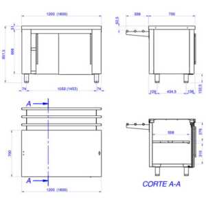 A parte posterior é aberta e está equipada com prateleira intermédia reforçada.