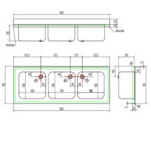 borda traseira de 100 mm de altura e borda frontal de 50 mm de altura