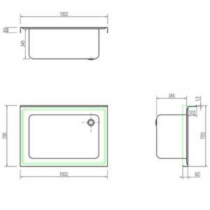 borda traseira de 100 mm de altura e borda frontal de 50 mm de altura