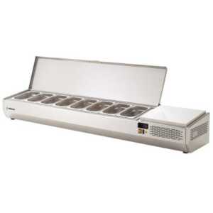 <p>Expositores refrigerados de ingredientes para saladas e pizzas.</p>